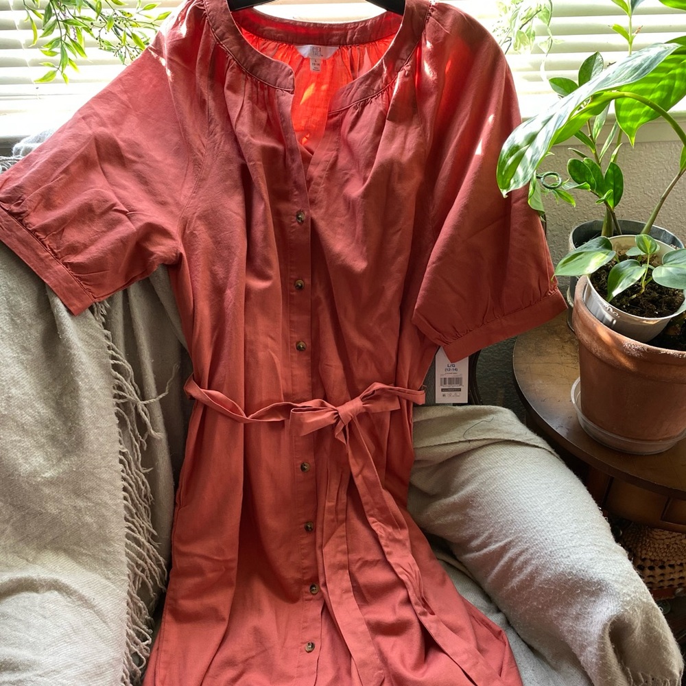 Coral/Salmon Short Sleeve Shirt Dress 🤎🤍